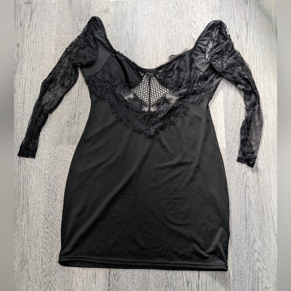 Black Lace Open Back Bodycon Mini Dress Goth Whimsigoth Romantic Goth M/L